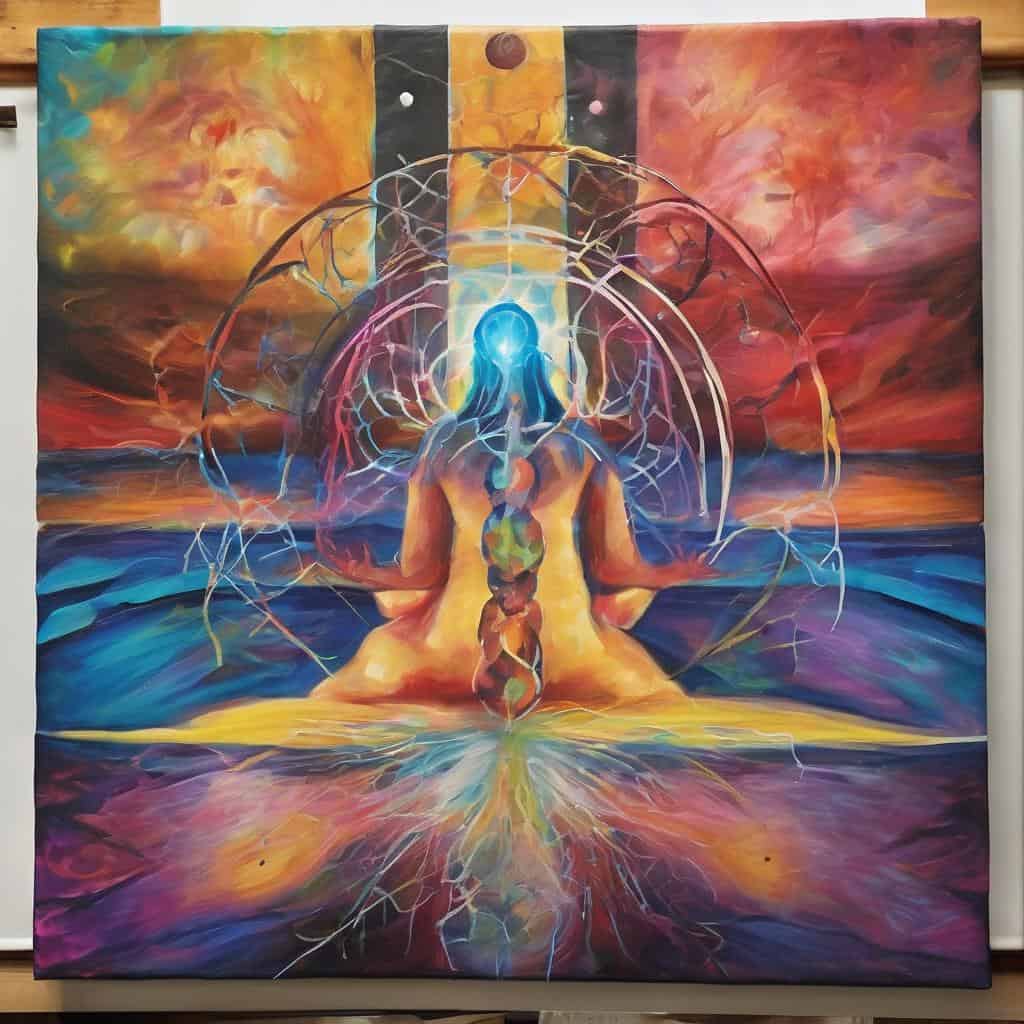 Δύο άνθρωποι σε διαλογισμό με ενεργειακή έκρηξη, σύμβολο αυτοπειθαρχίας και εσωτερικής δύναμης.