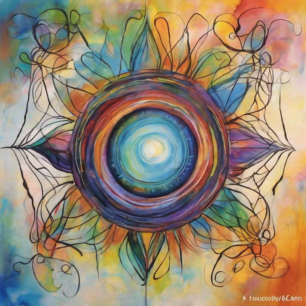 αυτοπειθαρχία και δύναμη σε έργο τέχνης με πολύχρωμες μοτίβες και έντονα σχήματα για έμπνευση και προσωπική ανάπτυξη, βασικά στοιχεία αυτοπειθαρχίας.